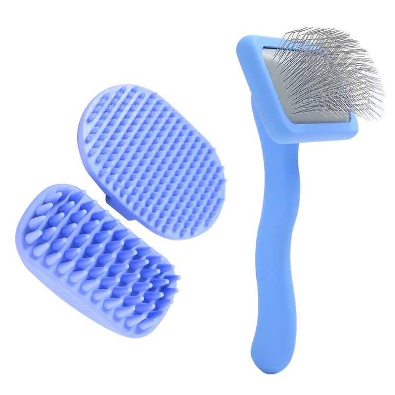 We Love Doodles Dog Slicker Brush and Dog Bath Brush | Grooming Brush | Detangler for Matted Hair | Removes Tangles & Matts | Shower Scrubbing & Soothing Massage | Ideal for Long & Short Haired Pets