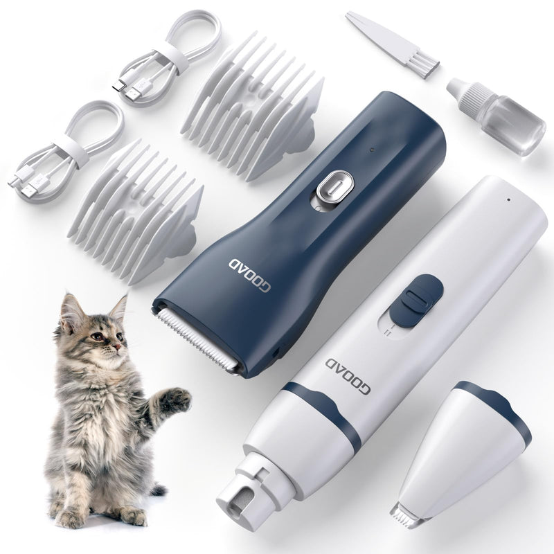 Goood Cat Clippers for Matted & Long Hair - Quiet, Cordless Grooming Kit with Paw Trimmer & Nail Grinder for Cats & Small Pets (Blue) Blue - PawsPlanet Australia