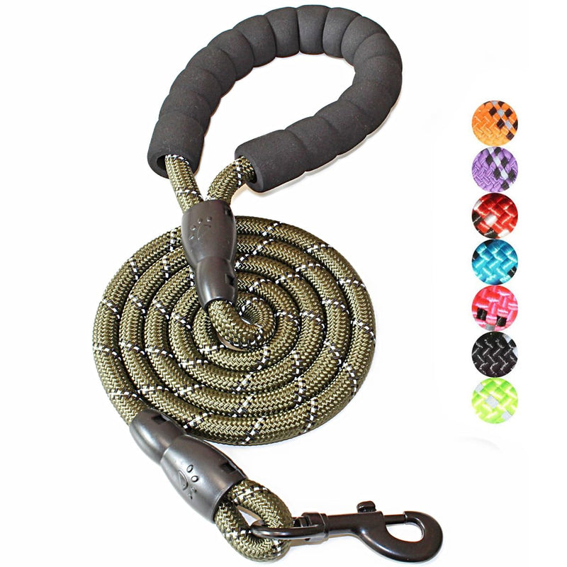 BAAPET 2/4/5/6 FT Dog Leash with Comfortable Padded Handle and Highly Reflective Threads for Small Medium and Large Dogs (5FT-1/2'', Olive Green) 1/2'' x 5 FT (18~120 lbs.) - PawsPlanet Australia