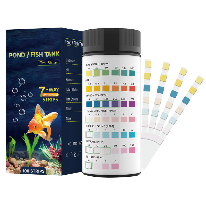 7 in 1 Aquarium Test Strips for Freshwater Aquarium - 100 Strips Fast & Accurate Aquarium Water Test kit for Fish Tank/Aquarium/Pond/, Monitors pH, Hardness, Chlorine, Nitrate, Nitrite and More 100pcs/tube - PawsPlanet Australia