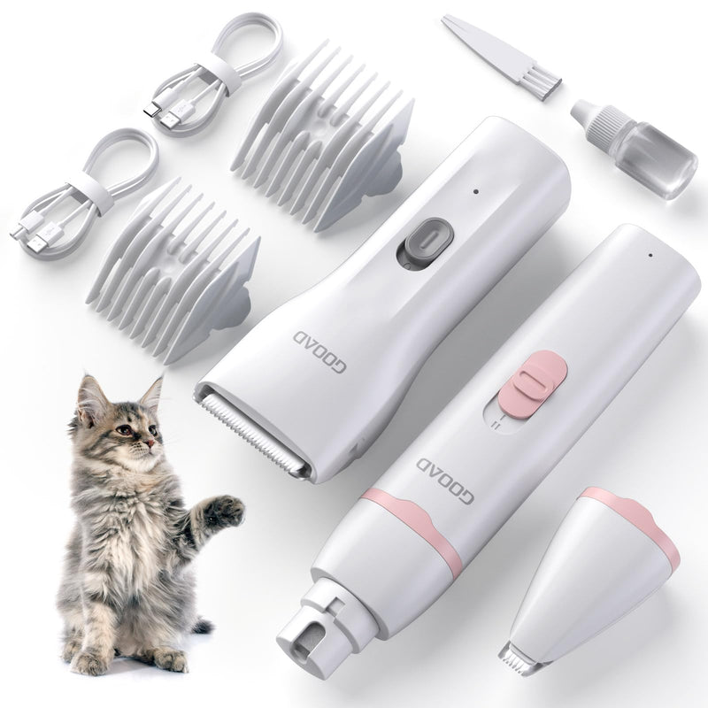 Cat Clippers for Matted Hair, Quiet Cat Shaver for Long Hair, Cordless Cat Hair Trimmer for Grooming, Cat Paw Trimmer Nail Grinder,Pet Shaver Cat Grooming Kit for Cats Small Dogs Animals(White) White