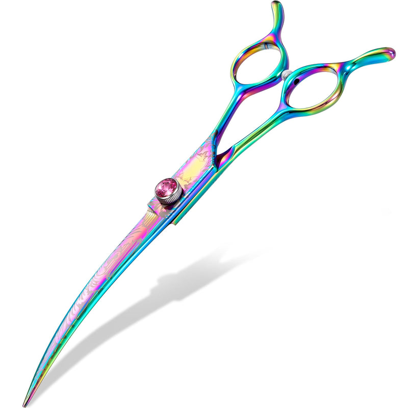 7" Downward Curved Dog Grooming Scissors for Grooming Face and Paws Safety Shears Trimming Cutting Shears for Dog Cat Pet Grooming Rainbow Rainbowcurved - PawsPlanet Australia