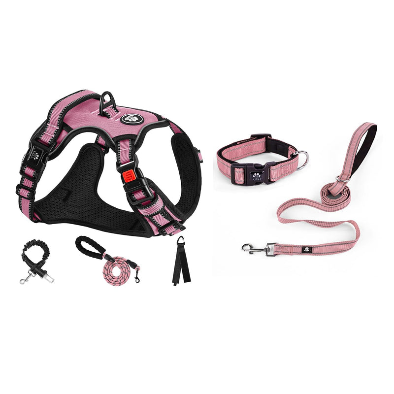 NESTROAD No Pull Dog Harness Set Bundle Dog Collar and Leash Set | Medium | Pink - PawsPlanet Australia