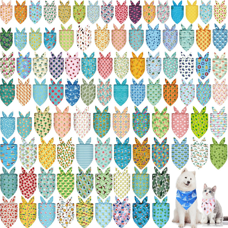 100 Pcs Dog Bandanas - Hawaiian Summer 3 Sizes Washable Adjustable Bandanas for Beach - Small, Medium, Large Pets Vibrant Summer