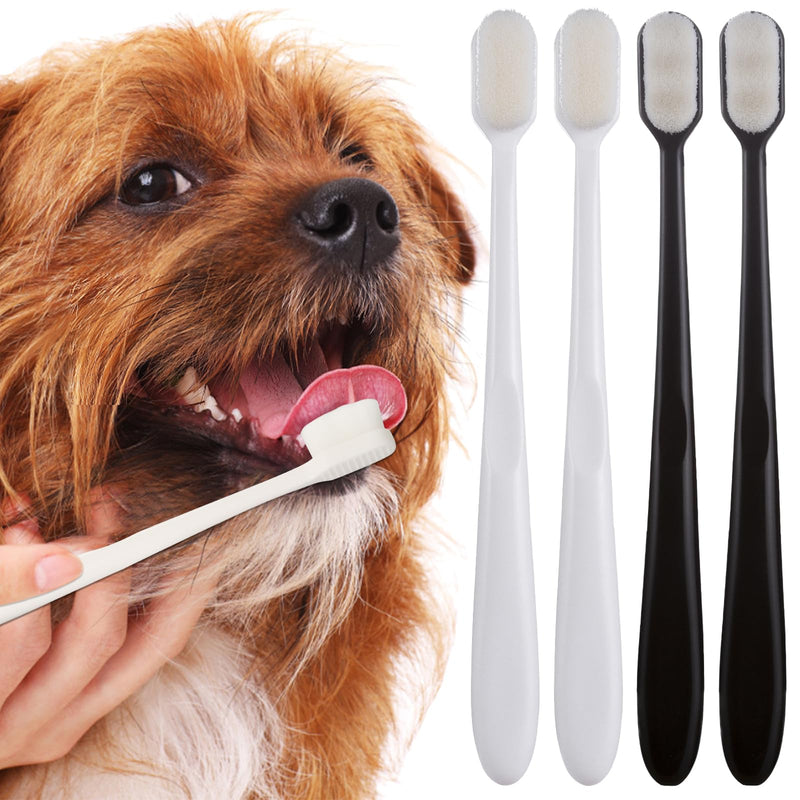4 Pack Super Soft Dog Toothbrush for Small to Large Dogs Tooth Brushing Designed for Cat Dog Teeth Cleaning & Protecting Pet Dental Convenient Care Puppy Tooth Brush Kit Black and White - PawsPlanet Australia