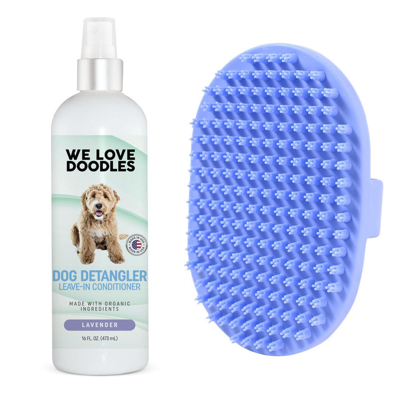 We Love Doodles Dog Grooming Bath Brush & Detangler Spray