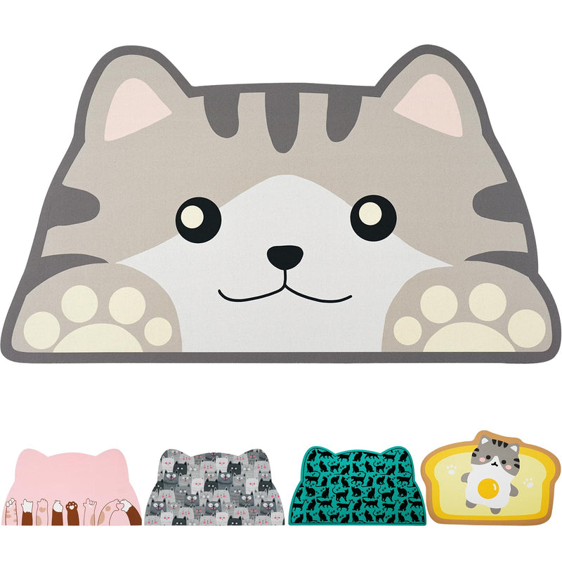 Cat Food Mats for floor, Cat Water Bowl Mats Pet Feeding Absorbent Mat Cat Placemats for Food and Water Grey Small 17.7 * 9.8 inch Cat Head - PawsPlanet Australia