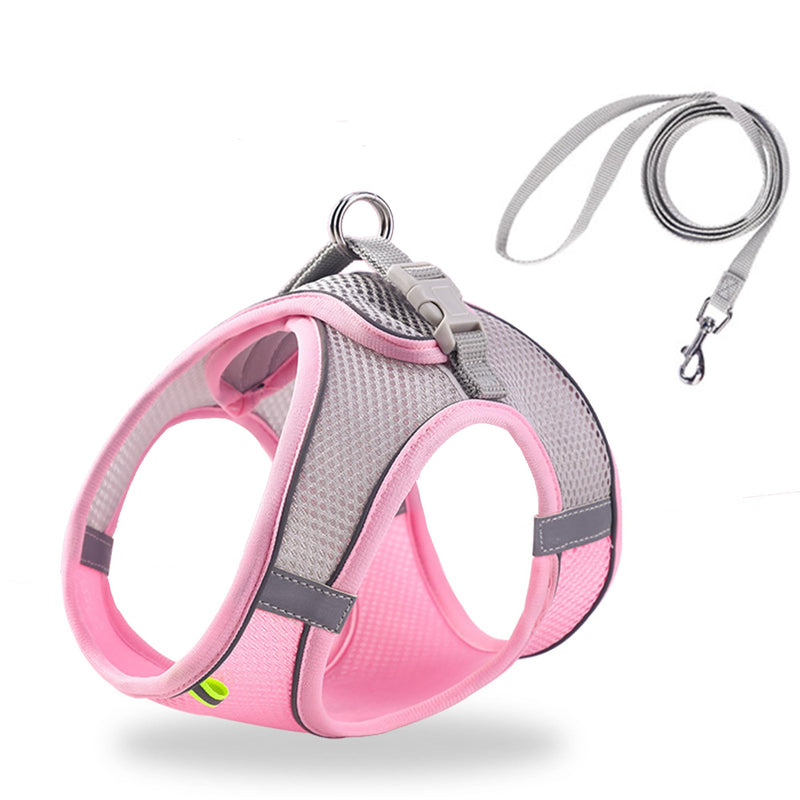 Cat Harness and Leash Set Soft Adjustable Escape Proof Cat Leash Breathable Comfortable Vest Easy to Wear Kitten/Small Dogs Harness for Outdoor Walking M Pink