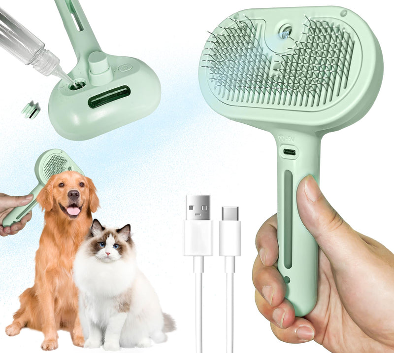 Self-Cleaning Spray Cat Brush for Shedding, Removes Static Flying Hair, and Works Wonders for Both Long and Short-Haired Pets 2 In 1 Cleaning Brush for Cats And Dogs Grooming green - PawsPlanet Australia