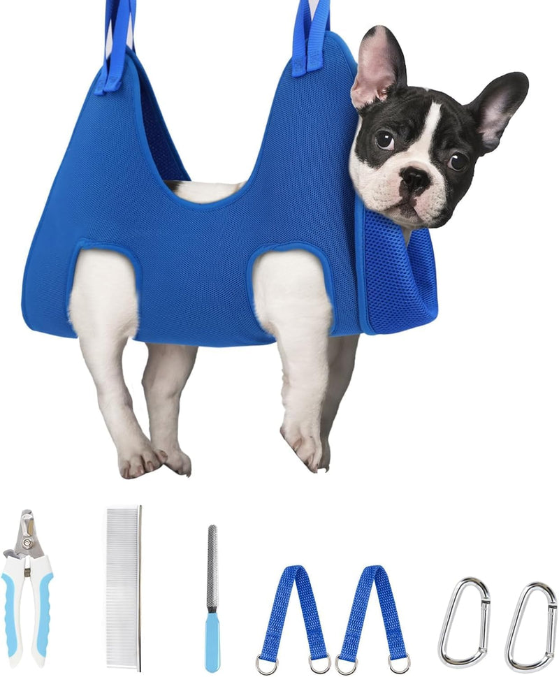 Supet Dog Grooming Hammock Harness for Dogs Cats, Relaxation Pet Nail Clipper Hammock, Restraint Dog & Small Animal Leashes Sling for Groomingk for Nail Trimming (Blue, S) S（ Max 30 Lb：Leg space: 7"-10.2"） Blue - PawsPlanet Australia