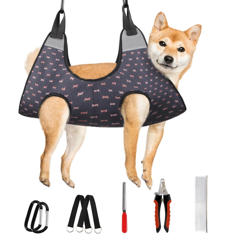 Supet Dog Grooming Hammock Harness for Dogs Cats, Relaxation Pet Nail Clipper Hammock, Restraint Dog & Large Animal Leashes Sling for Groomingk for Nail Trimming (Black Currant, XL) - PawsPlanet Australia