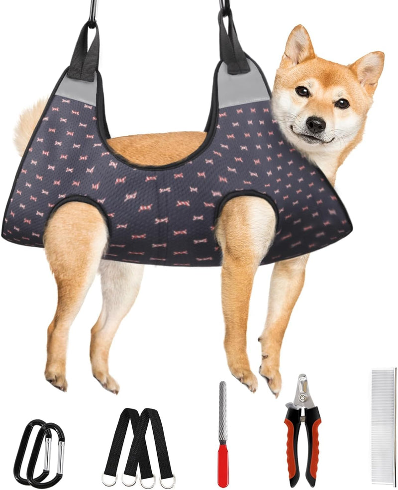 Supet Dog Grooming Hammock Harness for Dogs Cats, Relaxation Pet Nail Clipper Hammock, Restraint Dog & Large Animal Leashes Sling for Groomingk for Nail Trimming (Black Currant, L) - PawsPlanet Australia