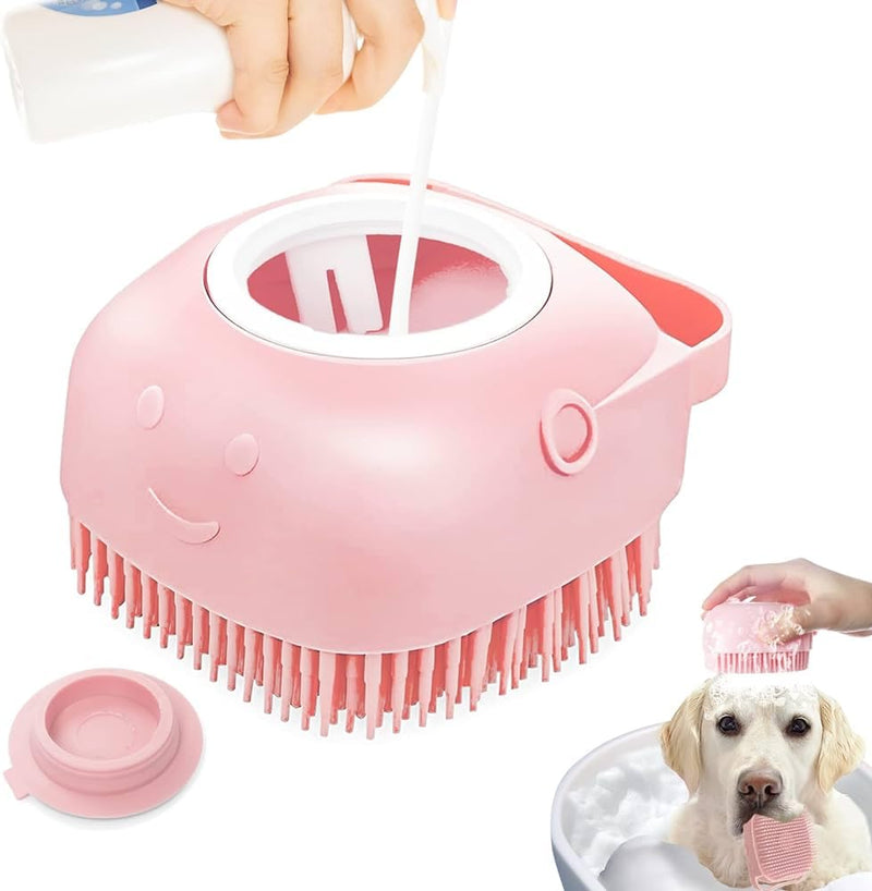 Dropshipping Soft Safe Silicone Pet Bathroom Massage Cleaning Grooming Tools Dog Cat Bath Brush with Shampoo Box (Pink), Small Pink - PawsPlanet Australia