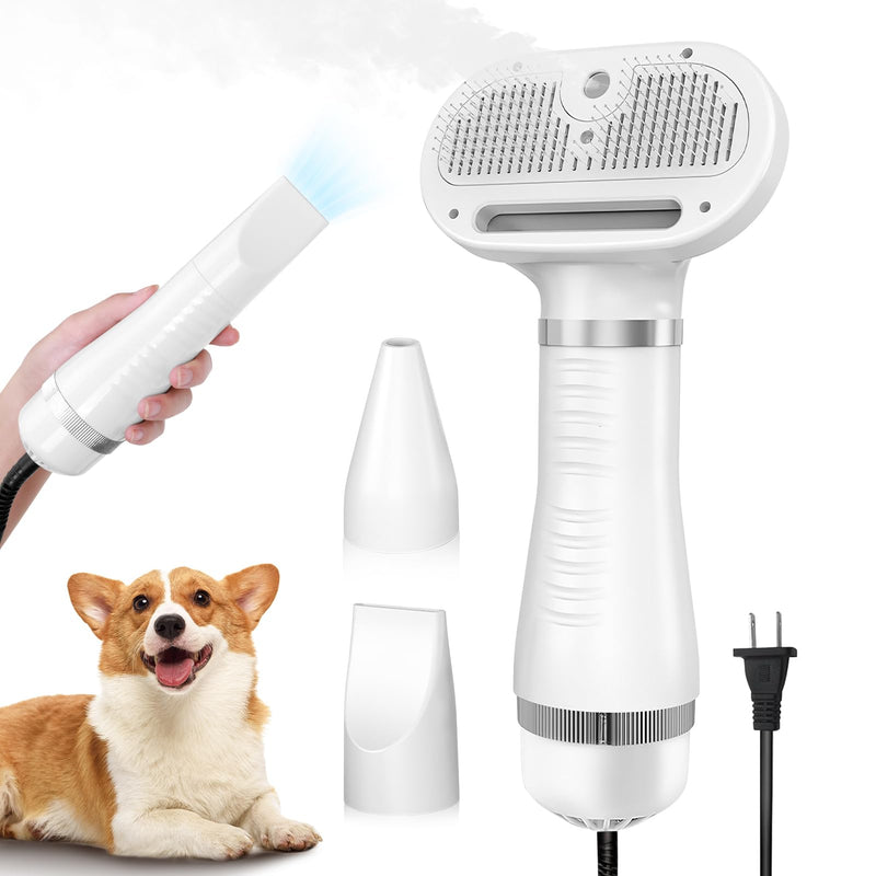 4-in-1 Pet Grooming Station: Steam Comb & Hair Dryer with Water Tank, 3 Heat Settings, Shedding Brush for Cats and Dogs, Home Washing Station, White - PawsPlanet Australia