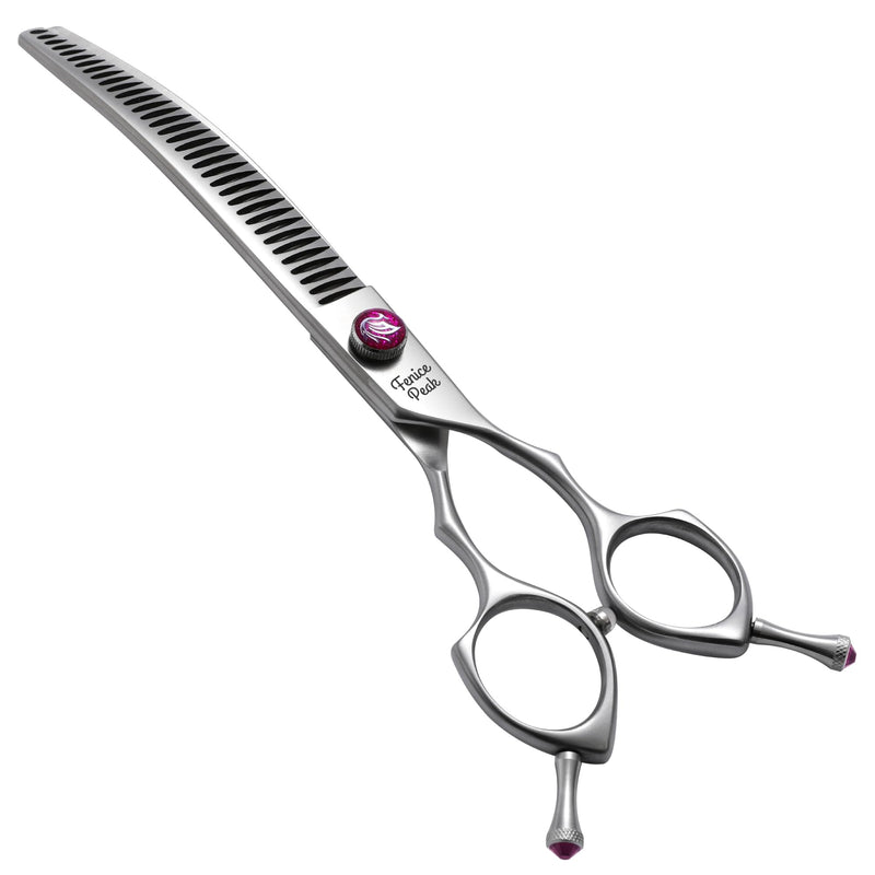 Fenice Peak 8.0‘’ Curved Chunker Dog Grooming Scissors with Purple Flashing Screw Professional 440C Stainless Steel Natural Color Pet Trimming Shears with Offset Handle Durable and Sharp 8'' - PawsPlanet Australia