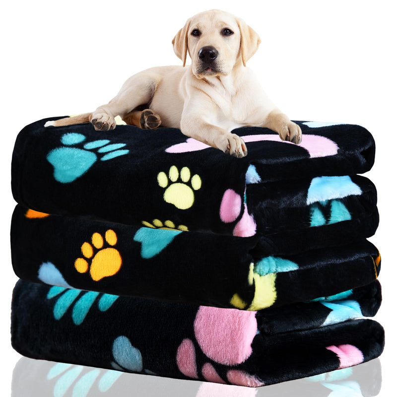 Rezutan Dog Blankets for 3 Pack Large Medium Pet Cat, Soft Fuzzy Washable Blanket, Comfort Flannel Suitable for Dogs Kennels & Beds, Sofas, Furniture, Gifts Puppy Essentials, 41 x 31 inch, Black Black(3 Pices） Large,41x31inch - PawsPlanet Australia