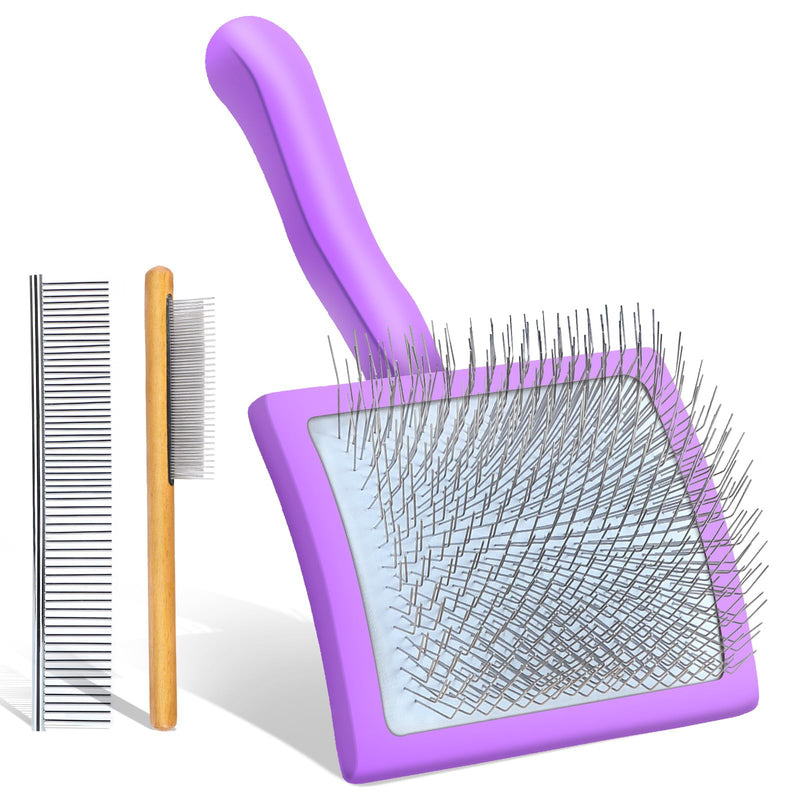 Long Pin Dog Slicker Brush for Long Haired Dogs, Removes Loose Hair, Tangles and Knots, Professional Pet Grooming Kit, Purple Large - PawsPlanet Australia