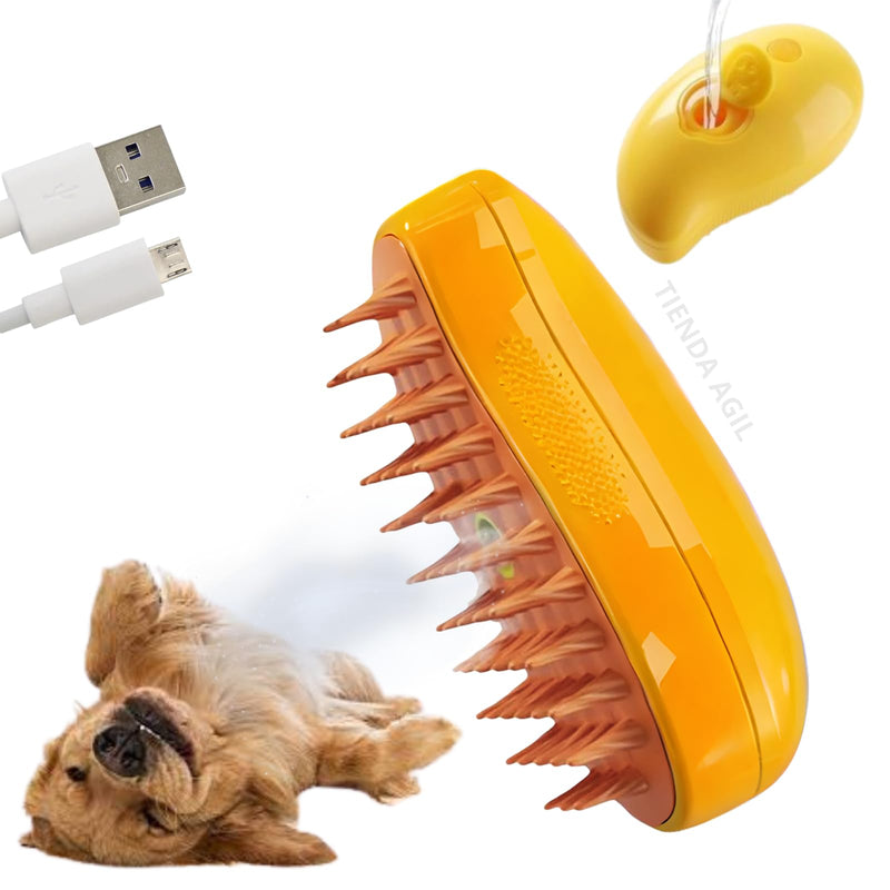 Hair Brush for Pets with Steam Function, Soft Rubber Bristles, Water or Essential Oil Reservoir, Non-Slip Grip, Easy Cleaning, for Dogs and Cats (Yellow) Yellow - PawsPlanet Australia