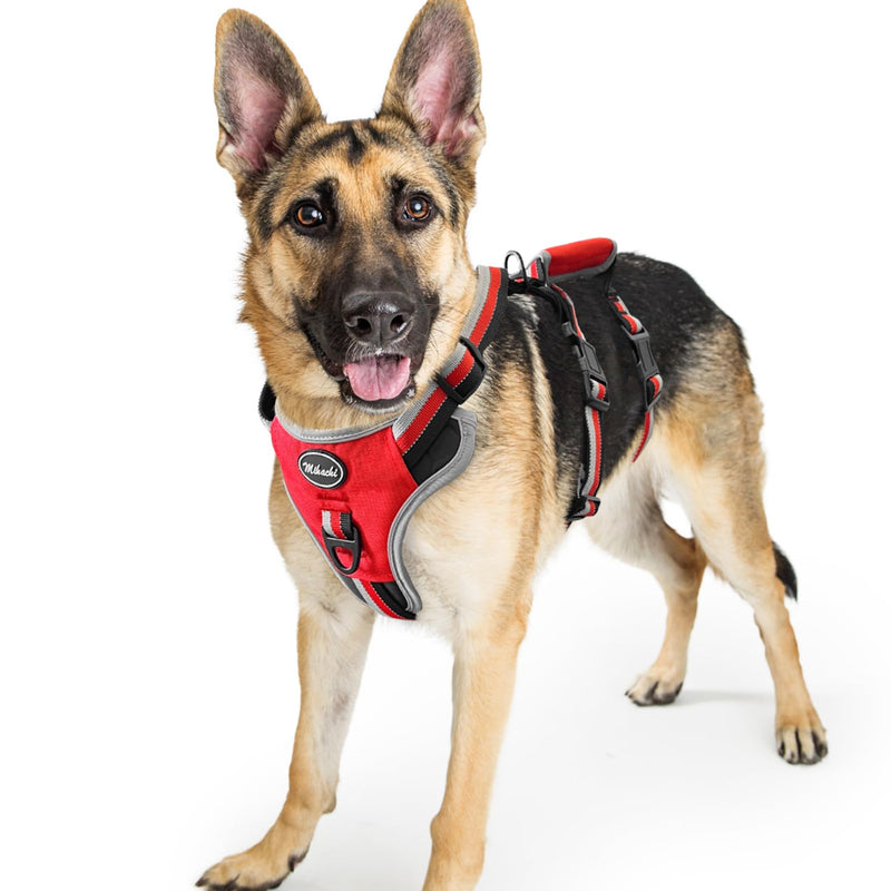 Mihachi Escape Proof Dog Harness - No Pull Dog Harness with Handle, Soft Padded Reflective and Adjustable Full Body Pet Harness Vest for Medium Large Dogs Walking Hiking Training, Red Large - PawsPlanet Australia