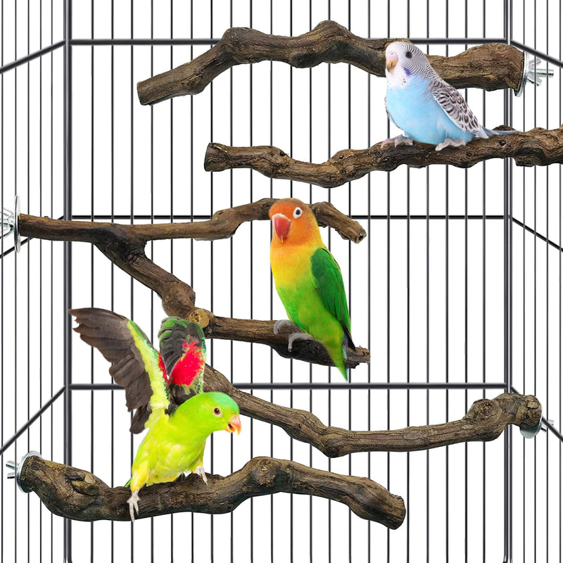 kathson 5pcs Natural Parrot Perch for Cage Wooden Bird Perches Grape Bird Stick Parakeet Climbing Standing Branches Toy Chewable Cage Accessories for Small Budgies Cockatiels Lovebirds Budgies 5 PCS