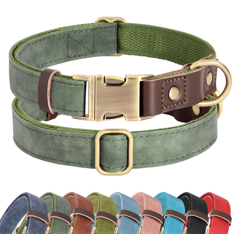 Didog Soft PU Leather Dog Collars for Small Dogs,Classic Adjustable Dog Collars with Quick Release Metal Buckle,Easy Clean and Comfortable with Nylon Lining,Green,S Neck 11-15" S: Neck 11-15", Width 0.6" Green