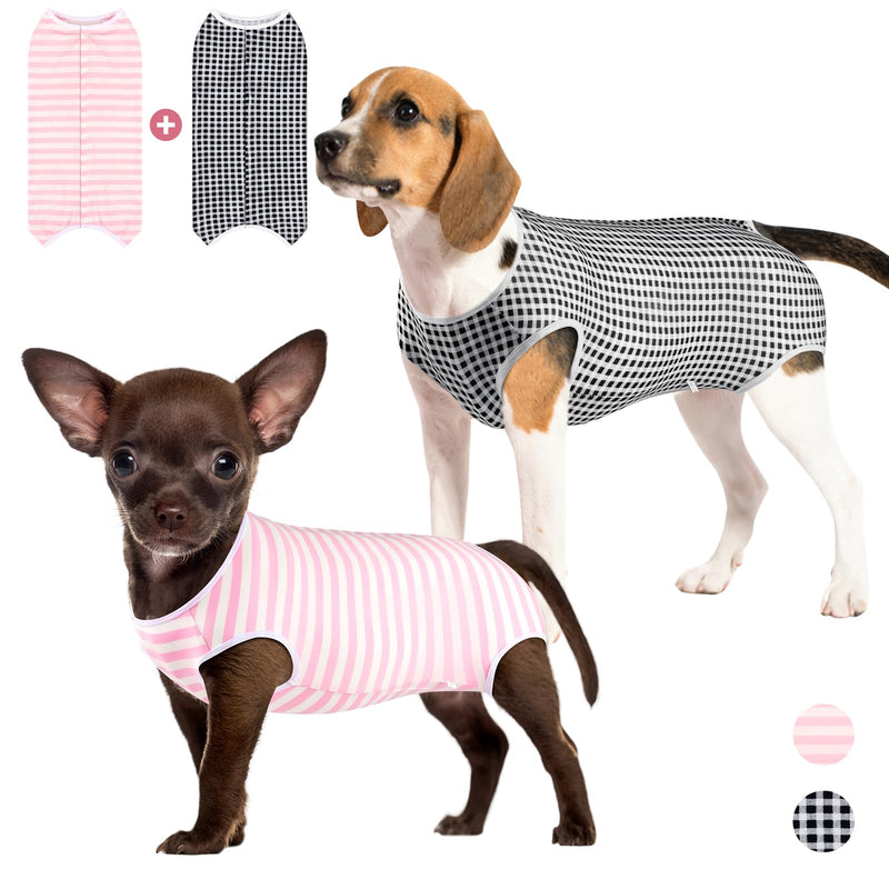 2 Packs Dog Surgery Recovery Suit Small Dogs Onesie for Surgery Female Male Dog Surgical Recovery Suit After Spayed Neuter Body Suit Anti-Licking Wounds Dog Cone Alternative Medium Pink Stripe/Black Plaid (2 Packs） - PawsPlanet Australia
