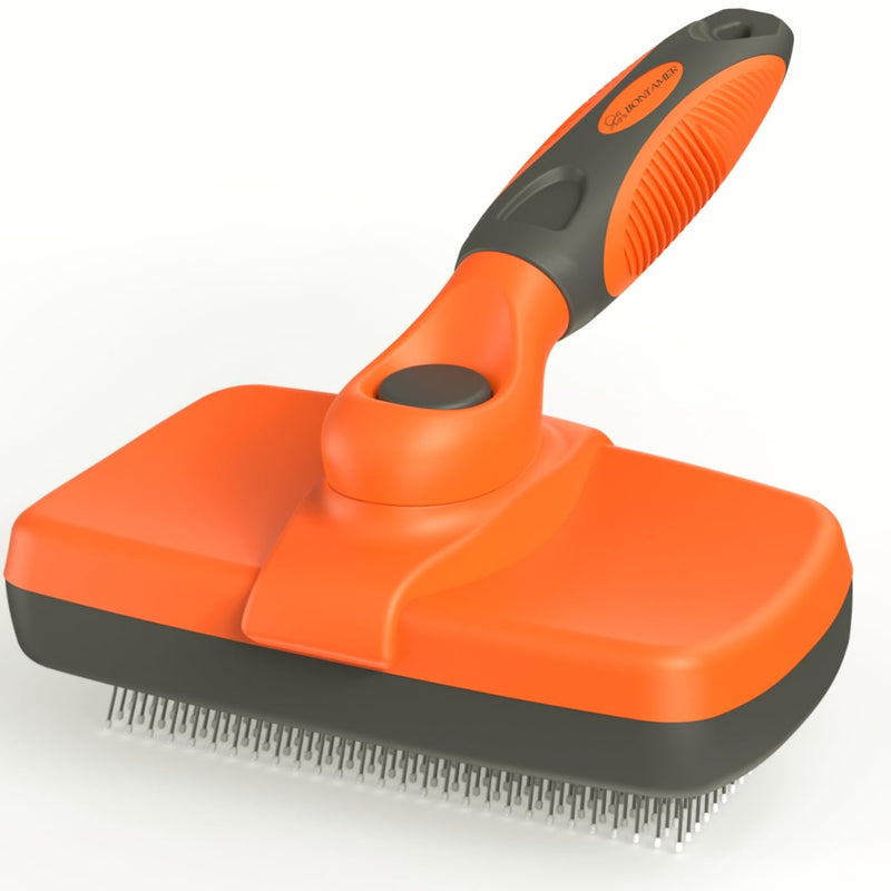 LION TAMER Self-Cleaning Slicker Brush for Dogs & Cats, Hair Brush for Pets, Deshedding Brush, Orange, Large - PawsPlanet Australia
