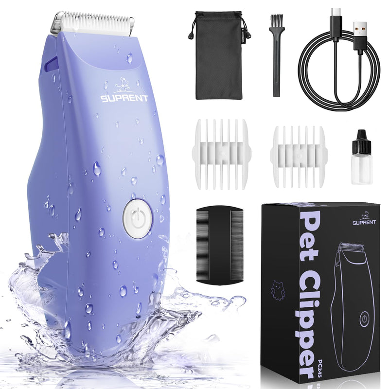 SUPRENT Pet Grooming Clippers for Matted Hair Cat, Low Noise Hair Trimmer Kit for Long Fur, Waterproof Portable USB Rechargeable Professional Pet Grooming Supplies Cordless Shaver for Small Dog Pets Purple - PawsPlanet Australia