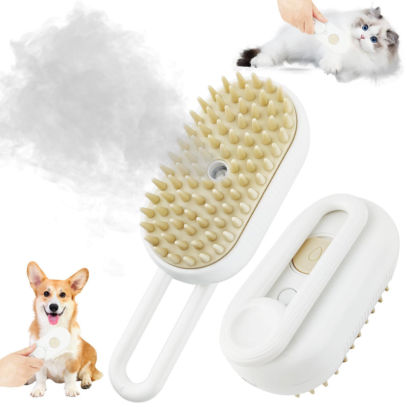 Cat Grooming Tool - Multifunctional 3 in 1 Silicone Brush for Shedding and Cleaning with Steam and Long Handle Long Handle White - PawsPlanet Australia
