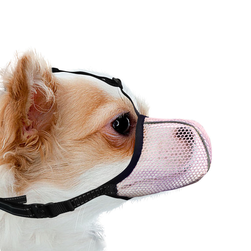 Dog Muzzle, Breathable Soft for Extra Small Dogs to Anti & Prevent Barking Biting Chewing, Reflective & Adjustable Basket Muzzle with Air Mesh for Dachshund Pink XS - PawsPlanet Australia