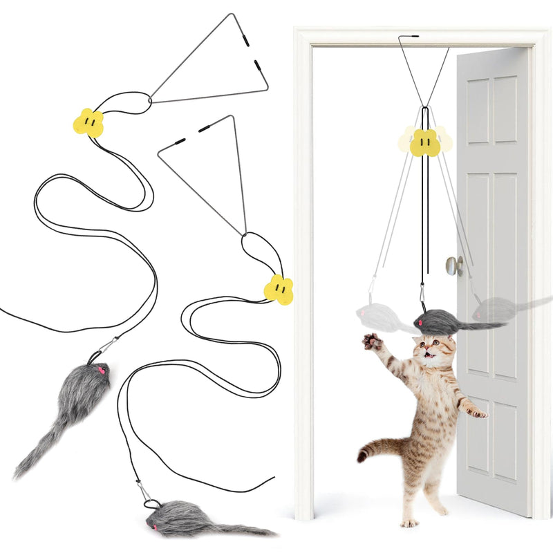 2PCS Hanging Cat Toys for Indoor Cats, Door Hanging Cat Toy, Retractable Mouse Teaser Toy, Home Alone Self Play Cat Toys, Kitty Toys for Indoor Cats Kitten Mental Physical Stimulation Training 2 Triangular Clamps - PawsPlanet Australia