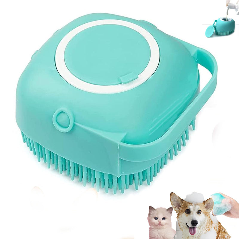 Pet Bath Scrubber Brush, Dog Grooming Massage Shampoo Bath Brush with Soap and Shampoo Dispenser Soft Silicone Bristle for Long Short Haired Dogs Cats Shower (Blue) Blue - PawsPlanet Australia
