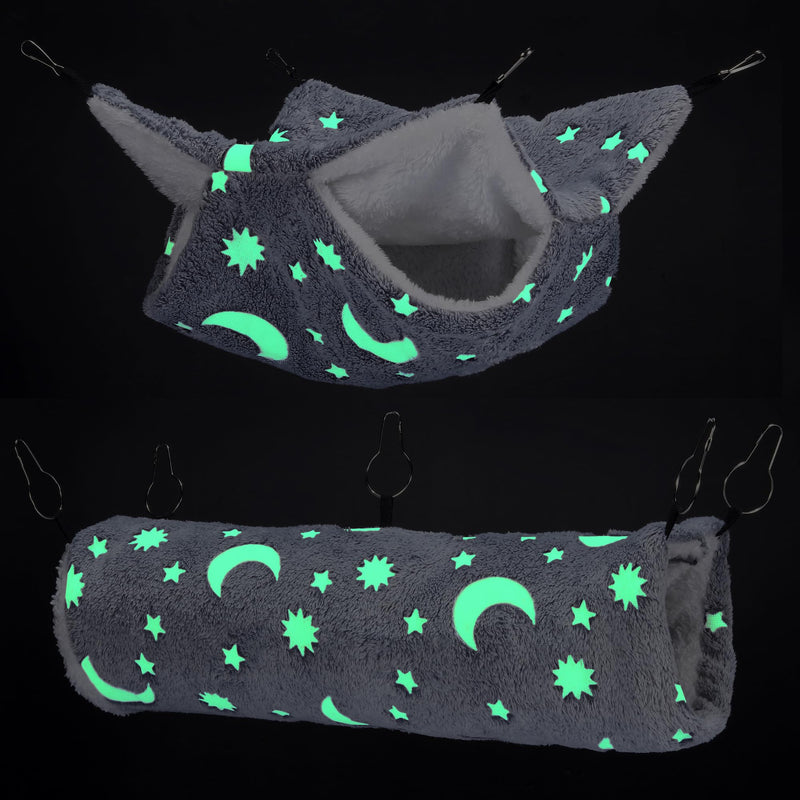 Mogoko Noctilucent Luminous Grey Guinea Pig Rat Hammock Bunkbed Hanging Tunnel and Soft Bed Mat for Ferret Hedgehog Squirrel Hideout Cage Accessories (Tunnel and Bunkbed Hammock) - PawsPlanet Australia