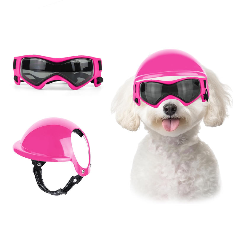 Lesypet Dog Goggles with Helmet for Small Dogs, Anti-UV Wind Protection Pet Sunglasses and Helmet Set Ear Hole Adjustable Strap Outdoor Walking Motorcycling Driving, Pink Pink + Pink - PawsPlanet Australia