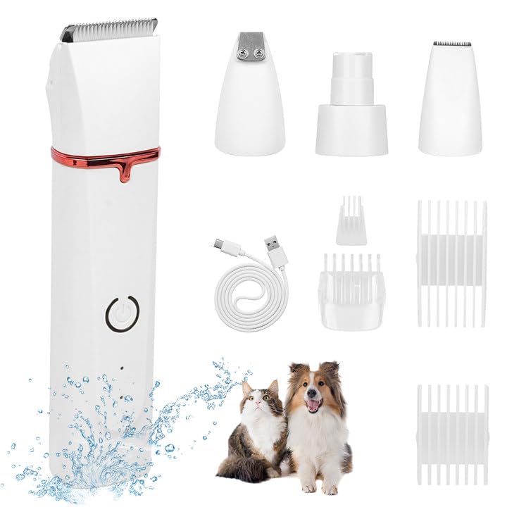 Electric Dog Grooming Kit Dog Paw Trimmer, 4 in 1 Pet Nail Grinder Low Noise for Dogs Cats, Pet Grooming Kit Rechargeable and Plug-and-Play for Grooming Hair, Paws, Eyes, Ears, Face (Beige) - PawsPlanet Australia