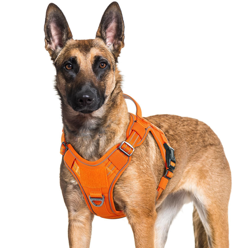 rabbitgoo Dog Harness for Large Dogs No Pull, Tactical Service Pet Vest with Molle and Control Handle, Adjustable and Reflective Military Harness for Easy Walking and Training, Orange, XL X-Large - PawsPlanet Australia