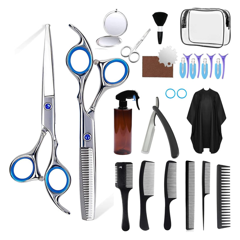 Hair Cutting Scissors Kit,27PCS Professional Stainless-Steel Sharp Barber Professional Hairdressing Shears Set with 6.5 Inch Cutting Scissors,Thinning Shears for Man Woman Adults Kids Home Salon Blue - PawsPlanet Australia