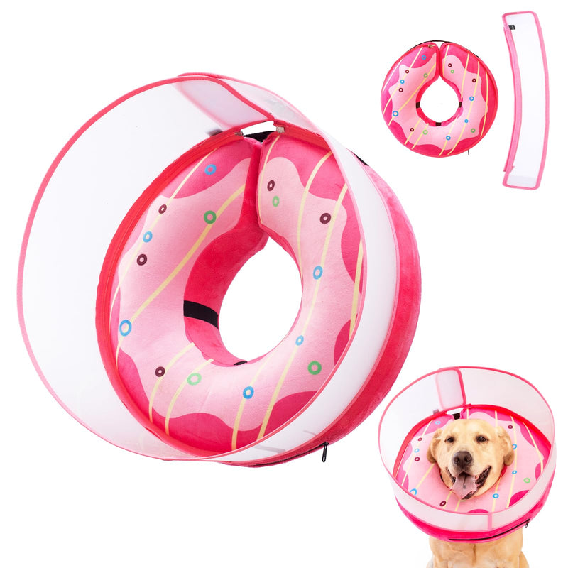 Inflatable Dog Cone Collar for Large Medium Small Dogs, Soft Dog Donut Collar Adjustable Recovery Cone for Pets After Surgery, Extra Enhanced Anti-Licking Guard Shield (Pink Donut, Large) Pink Donut - PawsPlanet Australia