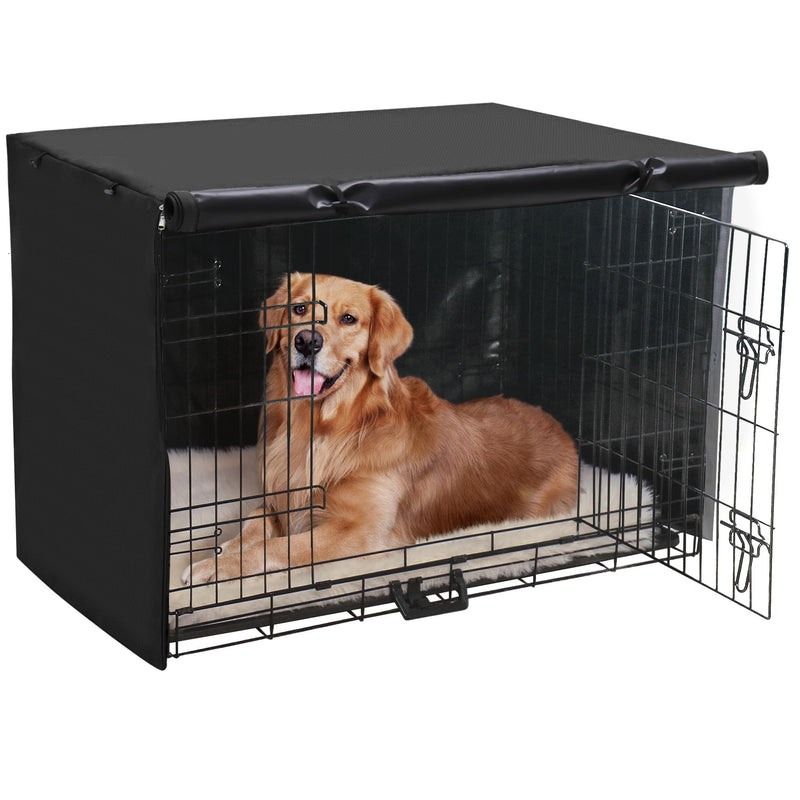 Dog Crate Cover - Double Door Waterproof Pet Kennel Cover, Durable 600D Polyester Protective Cage Cover for 24/30/36/42/48 Inch Dog Crate - Black 30 Inch - PawsPlanet Australia