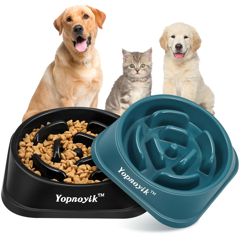 Slow Feeder Dog Bowls 2PCS, Anti-Slip Maze Puzzle Dog Feeding Bowls, Anti-Chocking and Interactive Dog Food Bowls, Bloat Stop Dog Bowls for Small and Medium Dogs and Cats (Black and Navy Blue) Black and Navy Blue - PawsPlanet Australia