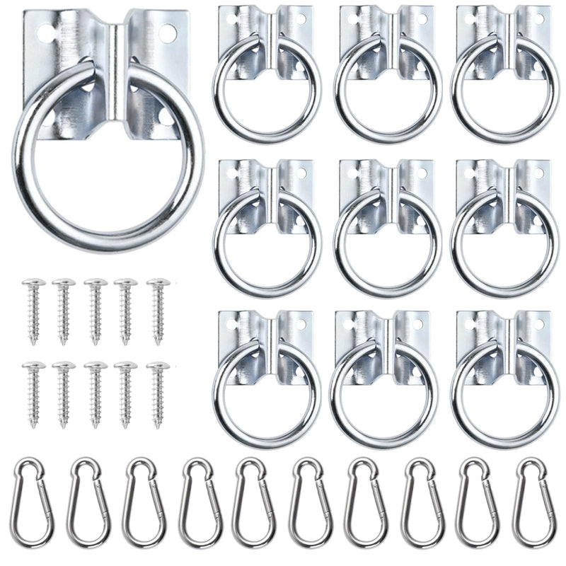 10 Pcs Cross Tie Ring for Horse, Horse Trailer Tie Ring with 10 Spring Snap Hook and 40 Screws, Horse Tie Down Ring Barn Supplies for for Horse Stall,Trailer, Barn, Racetrack, Horse Pasture - PawsPlanet Australia