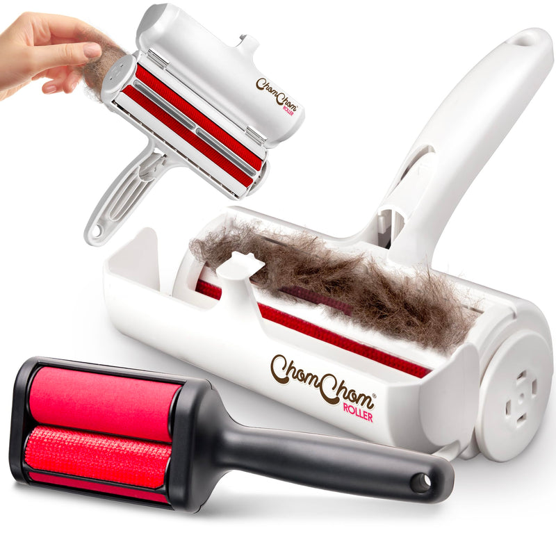 Chom Chom Roller Pet Hair Remover and Mini Reusable Lint Roller - ChomChom Cat and Dog Hair Remover for Furniture, Couch, Carpet + Mini ChomChom for Clothes - PawsPlanet Australia