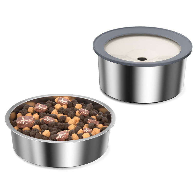 No Spill Water Bowl and Food Bowl Set for Dogs, 2L Large Slow Drinking Spilling Proof Water Dispenser & 1.5L Stainless Steel Dish, Fits into Elevated Pet Feeder - PawsPlanet Australia
