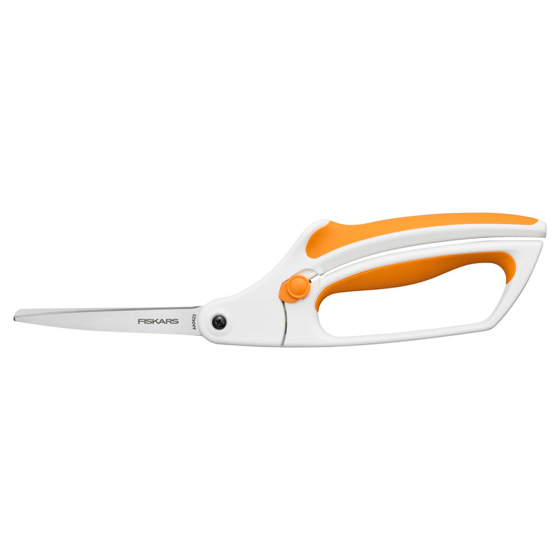 Fiskars Easy Action Scissors, No. 8, Spring-Assisted & SoftGrip Bent Handle Reduces Hand Fatigue, Precision Stainless Steel Blades for Clean Tabletop Cutting, Ambidextrous Design, Stainless Steel Bent Handle Stainless Steel