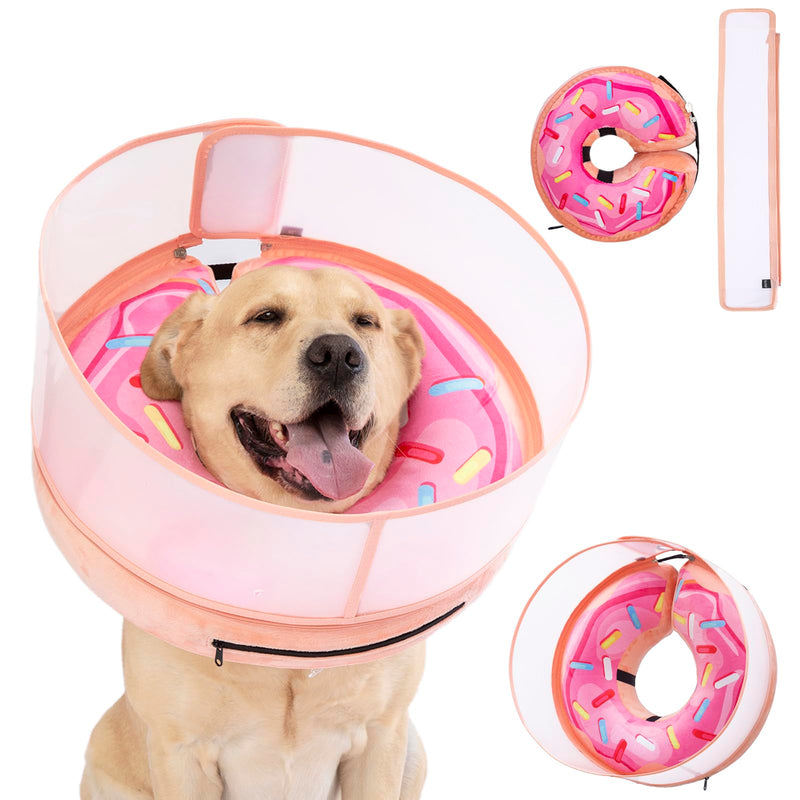 Inflatable Dog Cone Collar with Enhanced Anti-Licking, Soft Neck Donut for Dogs Cats, Recovery Pet Cone Collar After Surgery for Large Medium Small Dogs (Donut Pink2, Large) Donut Pink2 - PawsPlanet Australia