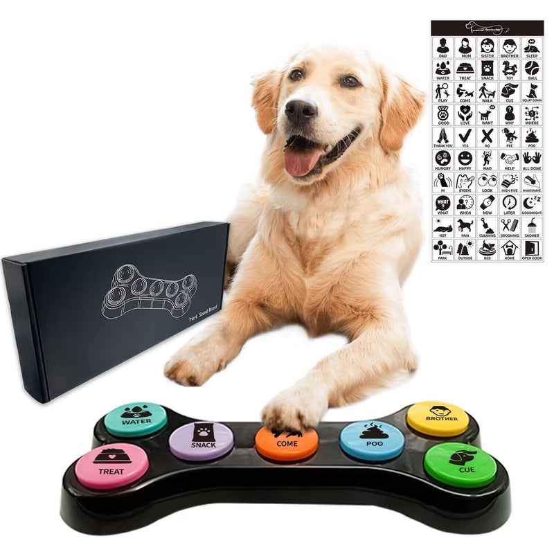 RIBOSY Dog Buttons for Communication, 7 in 1 Dog Talking Button Set, Recordable Training Buzzers for Dogs with 50 Scene Stickers (Battery Included) 7 In 1 Dog Buttons Set (Black) - PawsPlanet Australia