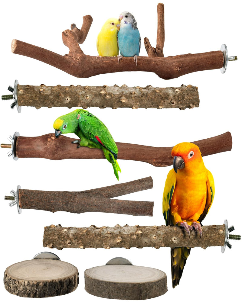 Bissap Bird Perch Stand 7PCS, Natural Grape Wood Pole Standing Parrot Cage Branch Paw Grinding Fork Parakeet Platform Hammock for Conures Budgies Finches Cockatiels Small Birds Exercise Training - PawsPlanet Australia