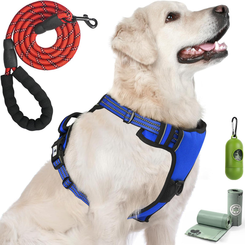 kazazoo Dog Harness, No-Pull Pet Breathable Harness, Adjustable Soft Padded Dog Vest with 2 Leash Clips, Reflective No-Choke Pet, Easy Control Handle for Large Dogs, Blue, L Ocean Blue - PawsPlanet Australia