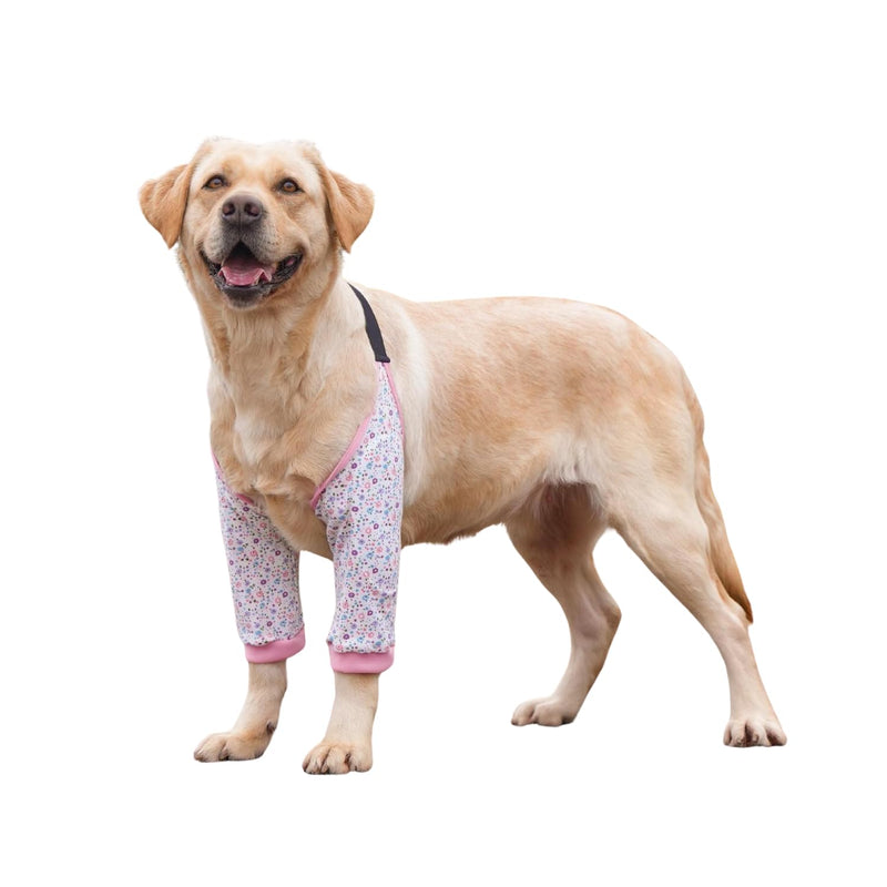 Dog Elbow Protector, Elbow Sleeves with Mesh Pad for Medium Large Dogs Prevent Licking Wound(Pink Flower,XL) Pink Flower XL-Length 11'' Knee Girth <9.4'' - PawsPlanet Australia