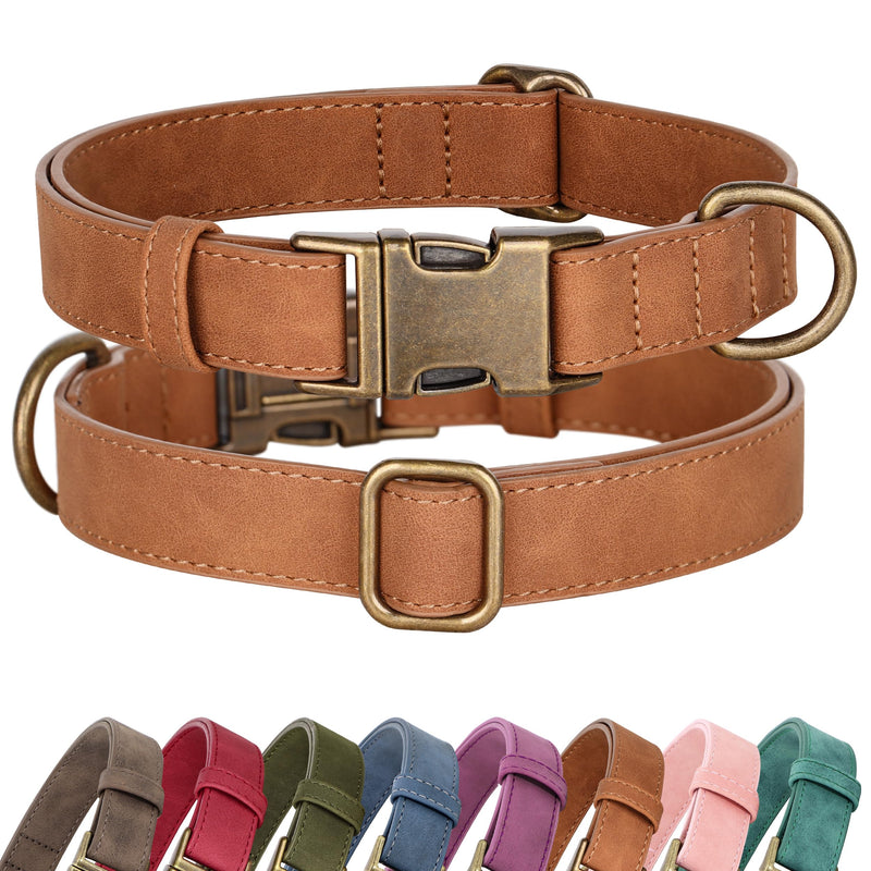 Didog Soft PU Leather Dog Collar, Stylish Quick Released Dog Collars for Medium Dogs, Easy Clean Adjustable Pet Collar for Daily Walking, Light Brown, M Fit 14-18" Neck M：Fit 14-18" Neck, Width ¾"